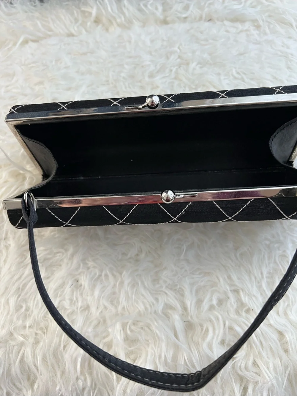 Black Quilted Top-Handle Evening Bag